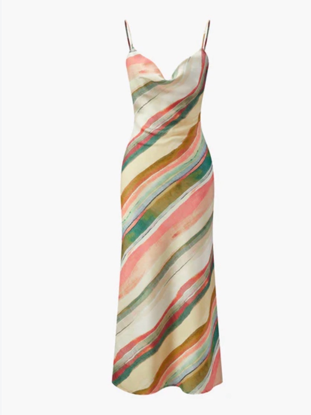 Zara Multicolor Striped Maxi Dress in Yellow, Green, Coral and Beige